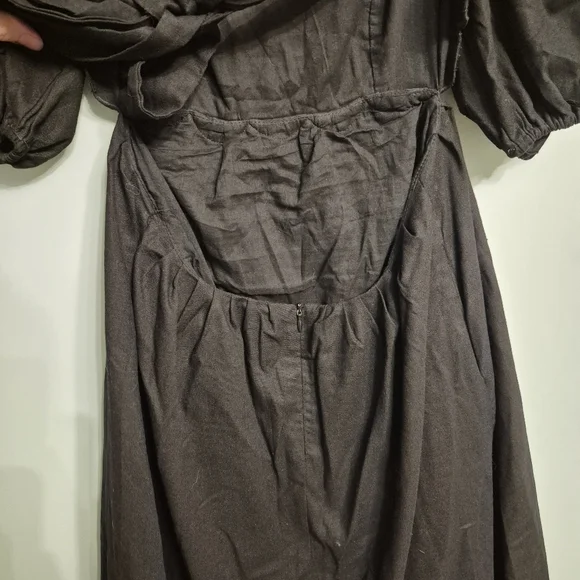 O.P.T Women's Boho Cottagecore Black Midi Open Back Dress Size Small - Picture 7 of 9